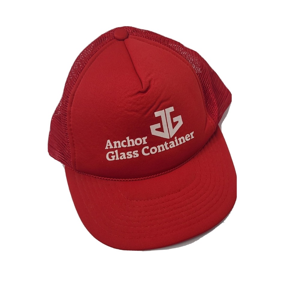 Anchor Glass Container Hat Salem NJ Red Snapback Trucker Vintage Rope Cap Mens